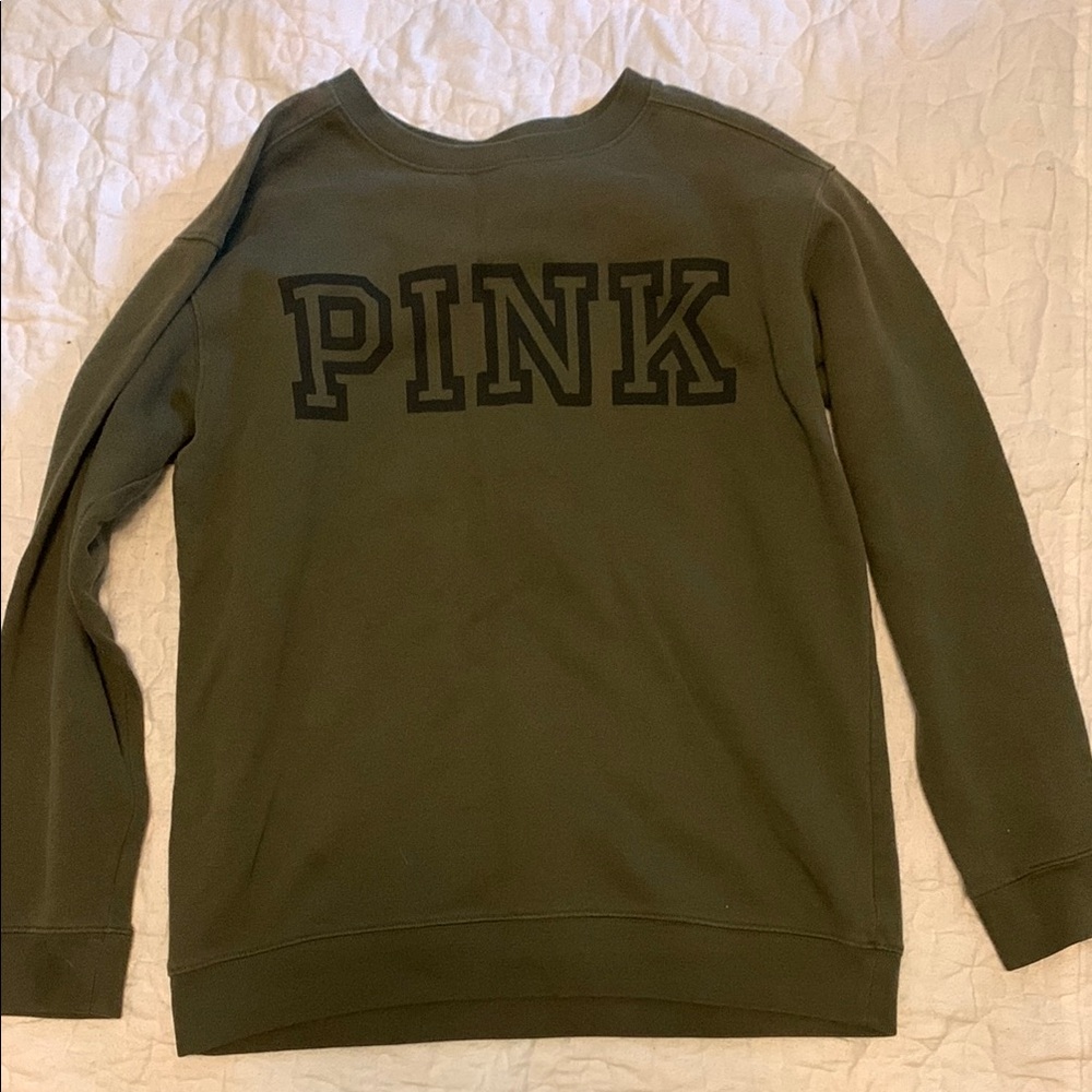 Victoria's Secret Olive Green Sweatshirt with Black Logo